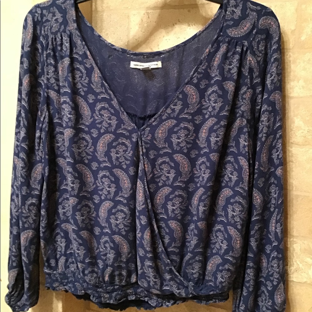 American Eagle Semi-Shear Long Sleeve Crop Blouse